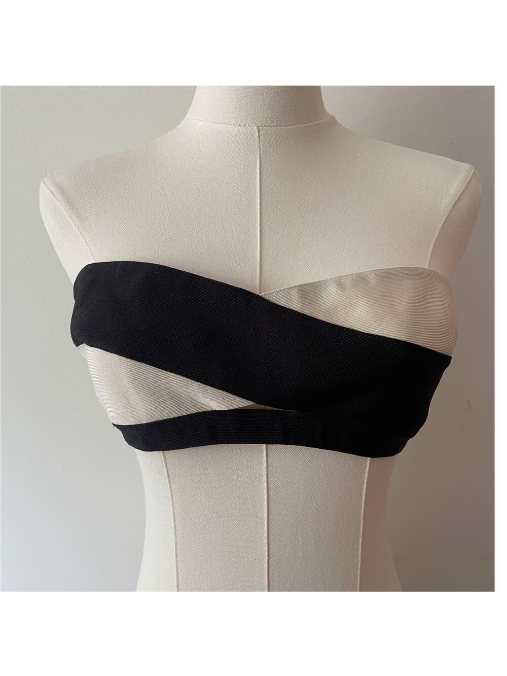 Y2K Herve Leger Colorblock Black and White Criss Cross Bandeau Crop Top